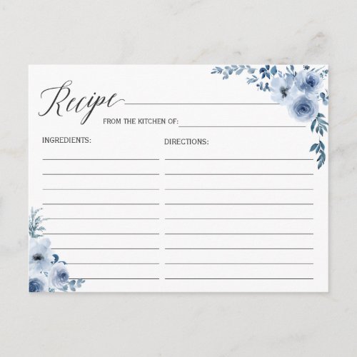 Bohemian Dusty Blue Floral Recipe Card - Customize this "Bohemian Dusty Blue Floral Recipe Card Bridal Shower Recipe Card" to add a special touch. It's easy to personalize to match your colors and styles. For further customization, please click the "customize further" link and use our design tool to modify this template. If you need help or matching items, please contact me.