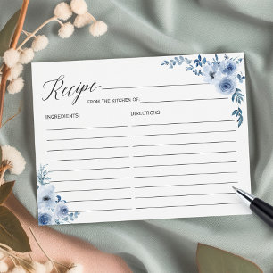 Bohemian Dusty Blue Floral Recipe Card