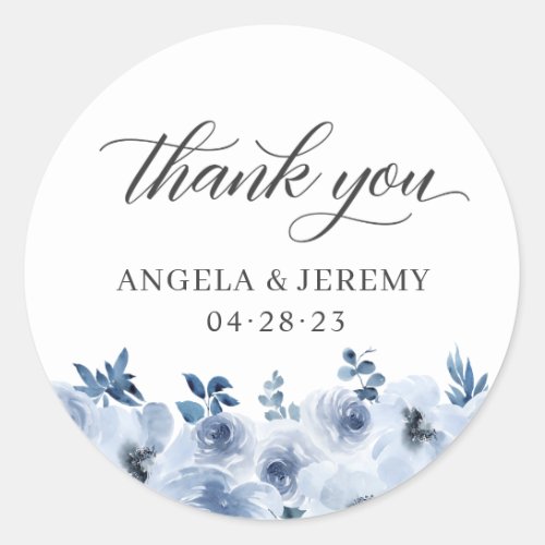 Bohemian Dusty Blue Floral Thank You Favor Classic Round Sticker - Bohemian Dusty Blue Floral Thank You Favor Sticker. 
(1) For further customization, please click the "customize further" link and use our design tool to modify this template. 
(2) If you need help or matching items, please contact me.