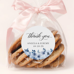 Bohemian Dusty Blue Floral Thank You Favor Classic Round Sticker