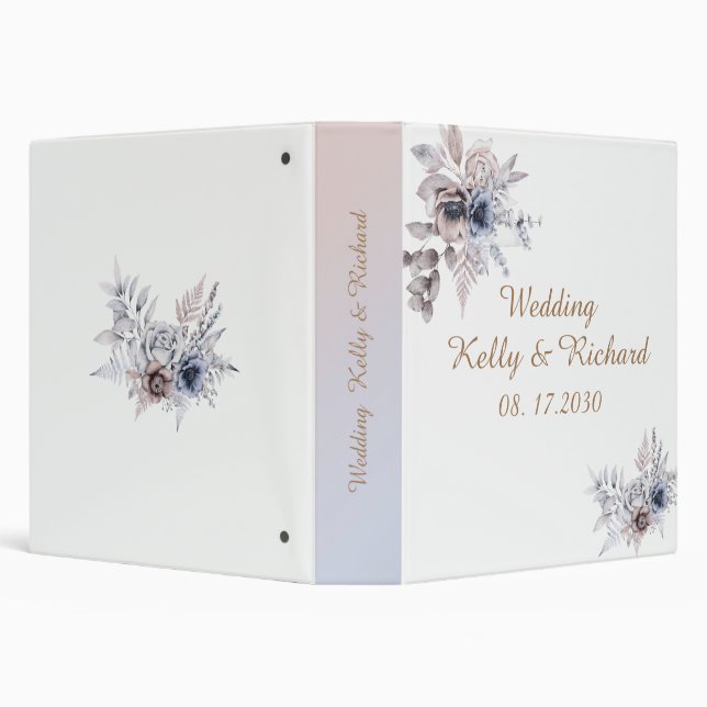 Bohemian dusty blue floral wedding albums 3 ring binder (Background)
