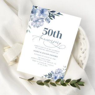 bohemian dusty blue floral wedding anniversary invitation