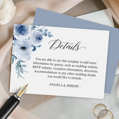 Bohemian Dusty Blue Floral Wedding Details Enclosure Card