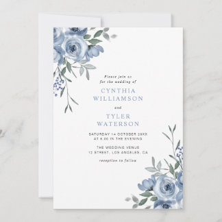 bohemian dusty blue floral wedding invitation