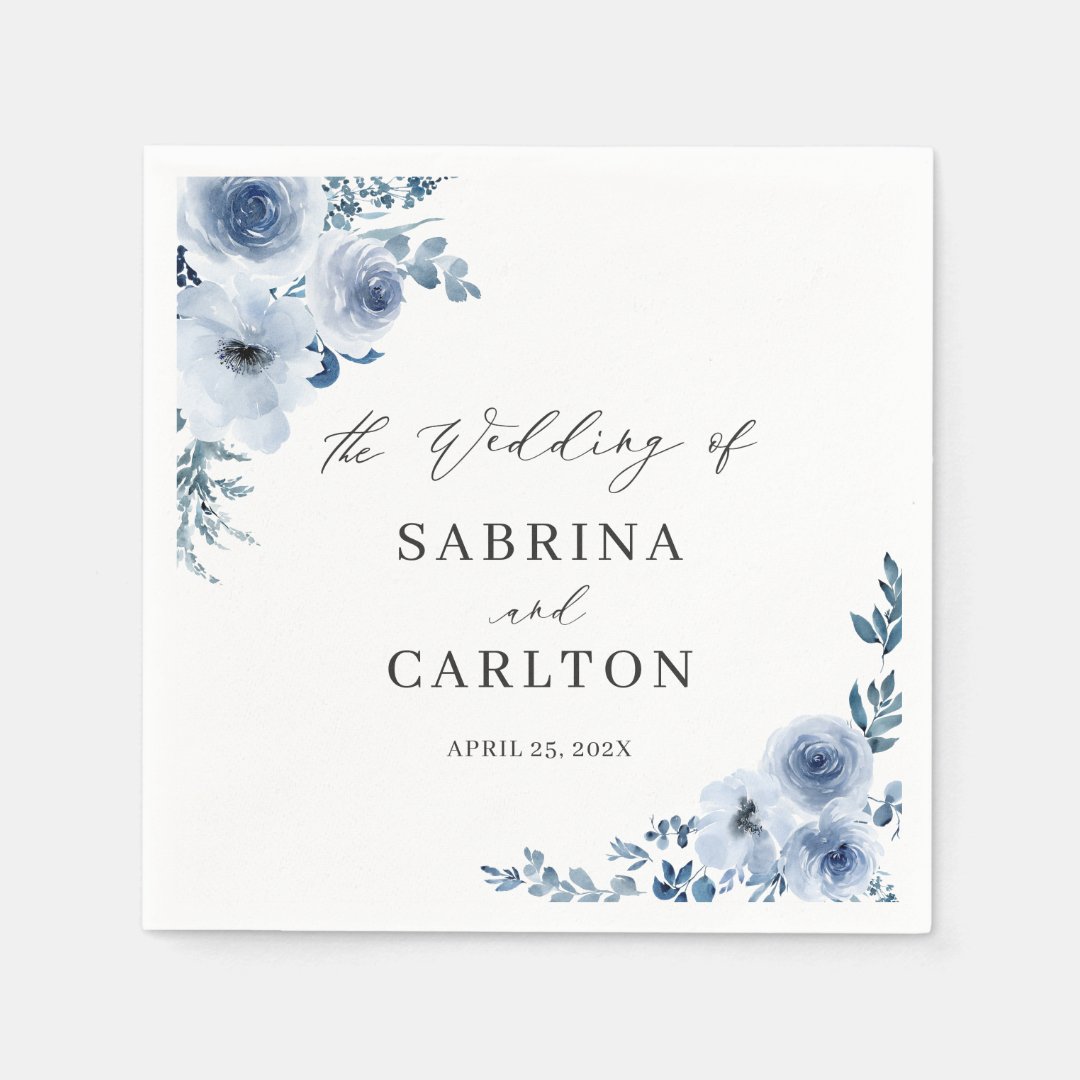 Bohemian Dusty Blue Floral Wedding Napkins Zazzle