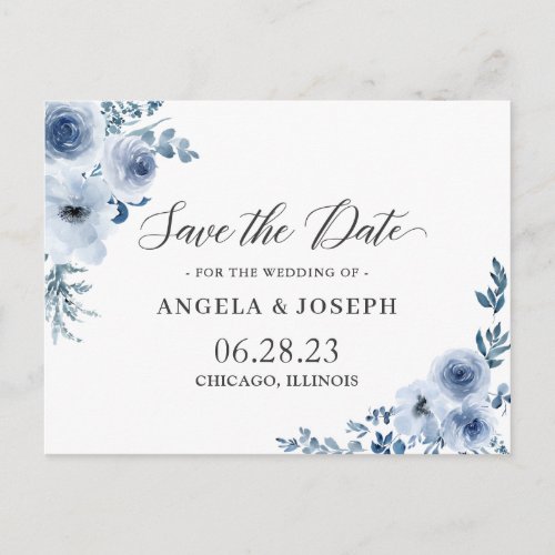 Bohemian Dusty Blue Floral Wedding Save the Date Invitation Postcard - This "Bohemian Dusty Blue Floral Wedding Save the Date Postcard" is a great way to announce your wedding date to family and friends! You can easily customize it to be uniquely yours! For further customization, please click the "customize further" link and use our design tool to modify this template. If you need help or matching items, please contact me.