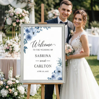 Bohemian Dusty Blue Floral Wedding Sign