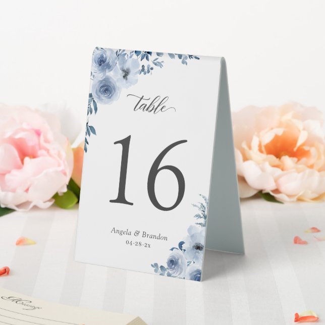 Bohemian Dusty Blue Floral Wedding Table Number Table Tent (In SItu (Wedding))