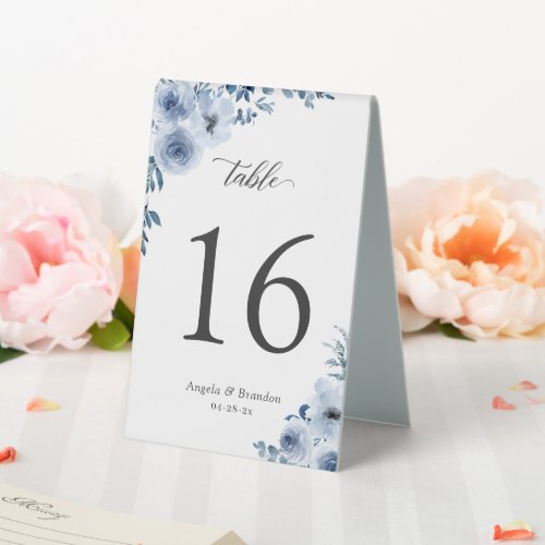 Bohemian Dusty Blue Floral Wedding Table Number Table Tent Sign