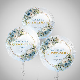 Bohemian dusty blue florals gold glitter party  balloon
