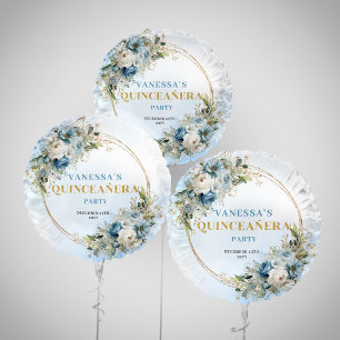 Bohemian Dusty Blue Flowers Gold Balloon
