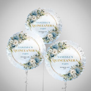 Bohemian dusty blue flowers gold frame quinceañera balloon