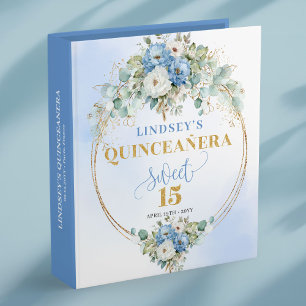 Bohemian Dusty Blue Flowers Memory Album Book 3 Ring Binder