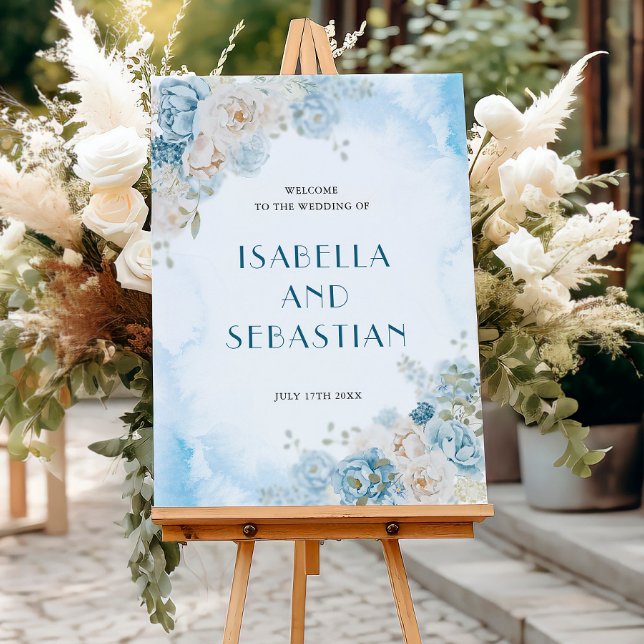 Bohemian Dusty Blue Ivory Rose Wedding Welcome Foam Board (Creator Uploaded)