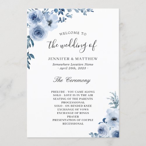 Bohemian Dusty Blue Pastel Floral Wedding Program