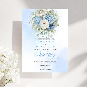 Bohemian Dusty Blue Peony Eucalyptus Wedding Invit Invitation