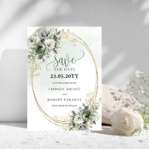 Bohemian Dusty Green Wedding Save The Date Card