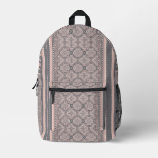 Bohemian Dusty Pink and Charcoal Gray Lace Damask Printed Backpack