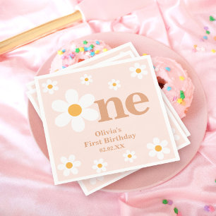 Bohemian Dusty Pink One Daisy 1st Birthday Napkins