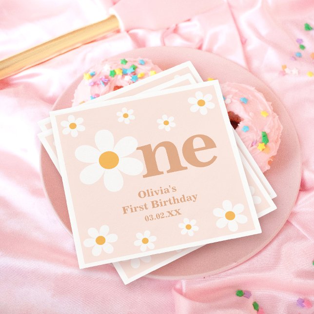 Bohemian Dusty Pink One Daisy 1st Birthday Napkins (Creator Uploaded)