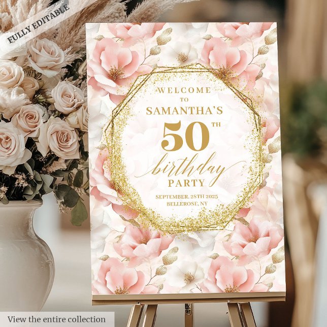 Bohemian dusty pink watercolor birthday welcome  foam board (Bohemian dusty pink watercolor birthday welcome Foam Board)