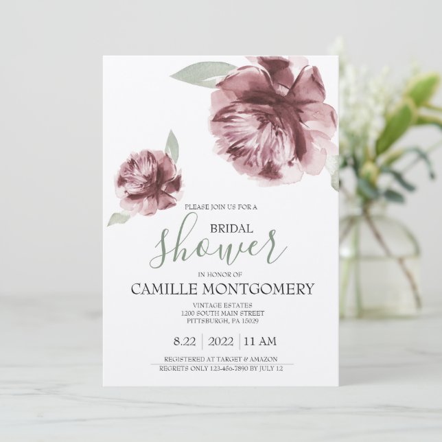 Bohemian Dusty Rose Bridal Shower Invitation (Standing Front)