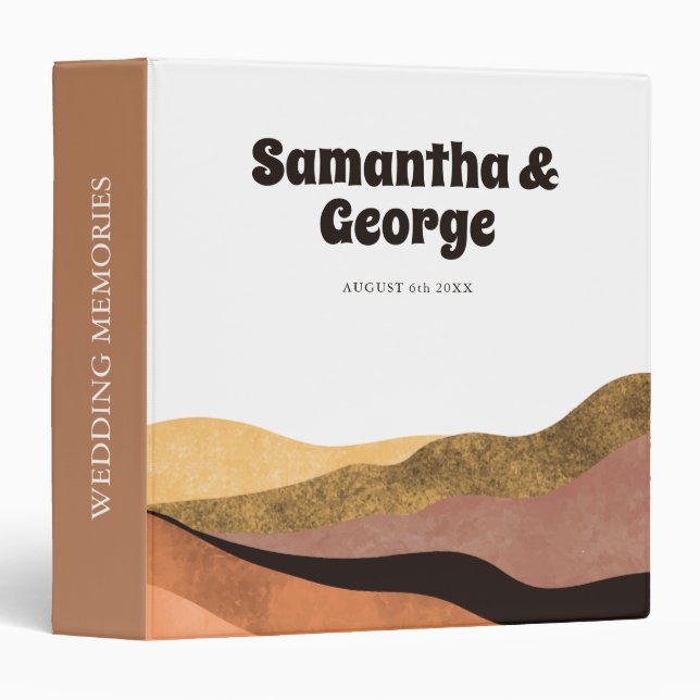 Bohemian Earth Tones Retro Typography Wedding 3 Ring Binder (Front/Spine)