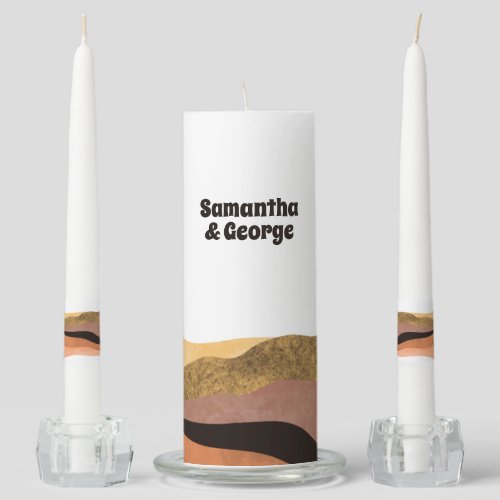 Bohemian Earth Tones Retro Typography Wedding Unity Candle Set