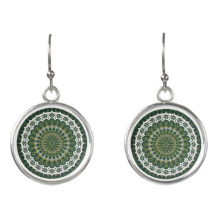 Bohemian Eclectic Green Leafy Mandala Earrings