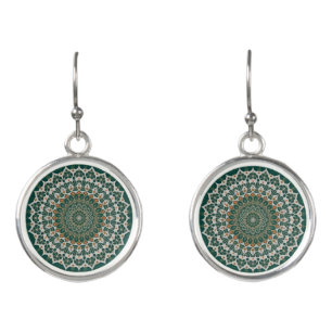 Bohemian Eclectic Green Tibetan Style Mandala Earrings