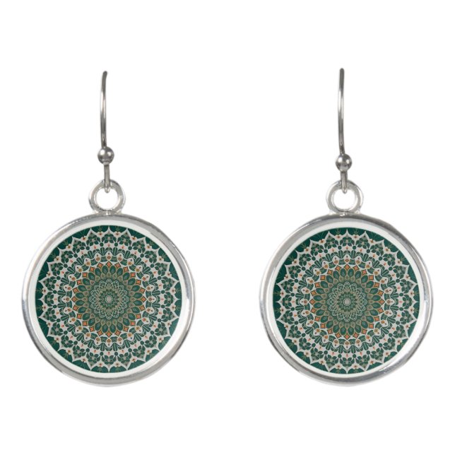 Bohemian Eclectic Green Tibetan Style Mandala Earrings (Front)