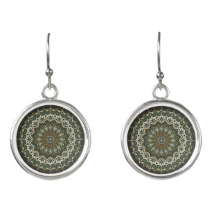 Bohemian Eclectic Style Green Leafy Mandala Earrings