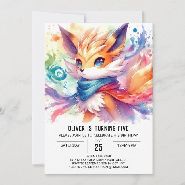 Bohemian Editable Fox Birthday Invitation (Front)