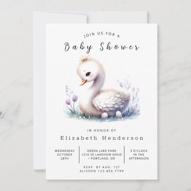 Bohemian Editable Swan Baby Shower Invitation (Front)
