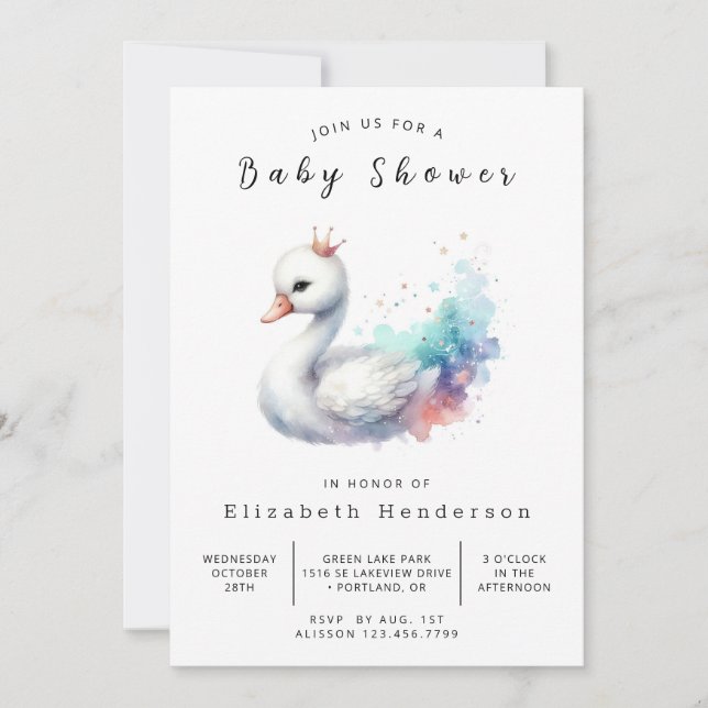 Bohemian Editable Swan Baby Shower Invitation (Front)