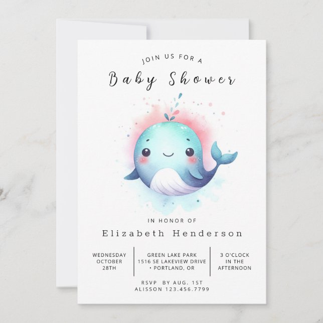 Bohemian Editable Whale Baby Shower Invitation (Front)