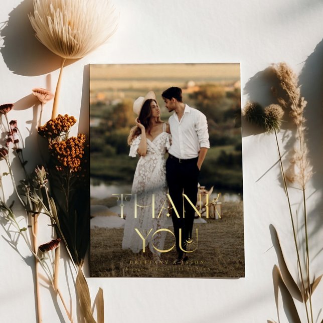 Bohemian Elegance Wedding Photo Thank You Card (Creator Uploaded)