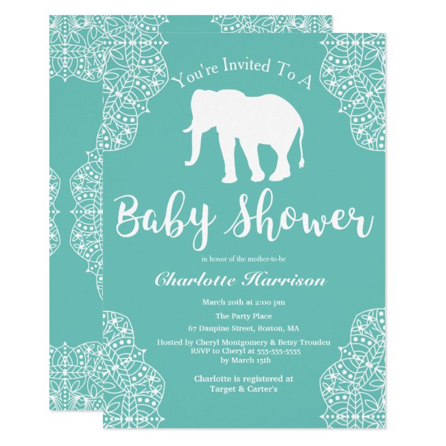 Bohemian Elegant Elephant Mandalas Baby Shower Invitation