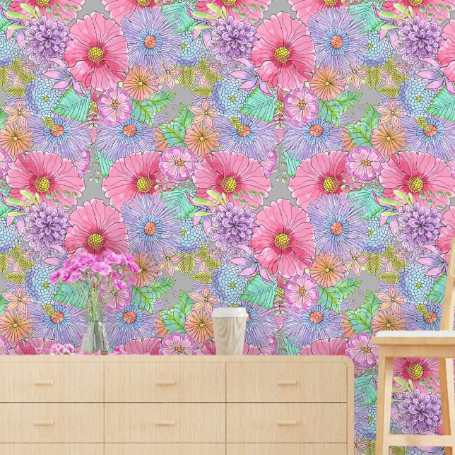 Bohemian Elegant Watercolor Large Stylized Flowers Wallpaper (Creator Uploaded)