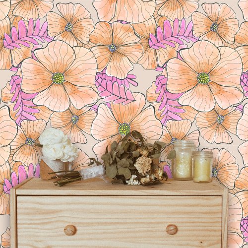 Bohemian Elegant Watercolor Peach Pink Flowers