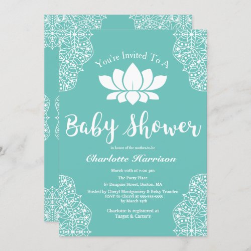 Bohemian Elegant White Lotus Mandalas Baby Shower Invitation