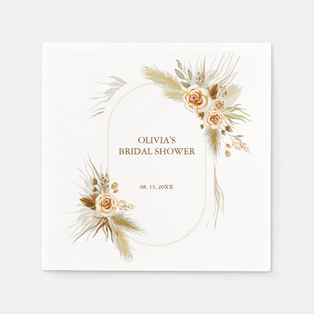 Bohemian elegat pampas grass bridal shower napkins (Front)