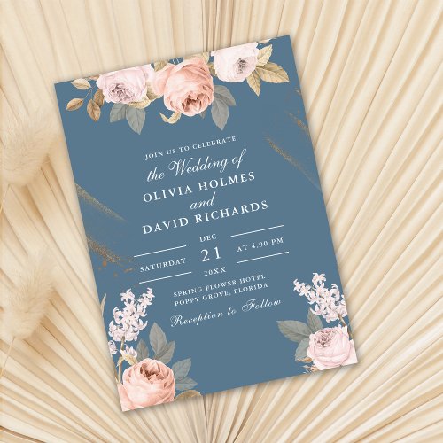 Bohemian Elemental Blue Peonies Wedding Invitation