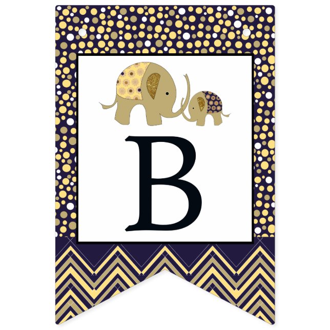 Bohemian Elephant and Chevron Baby Shower Bunting Flags (Third Flag)