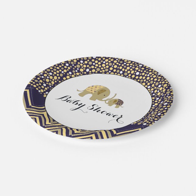 Bohemian Elephant and Chevron Baby Shower Paper Plates (Angled)