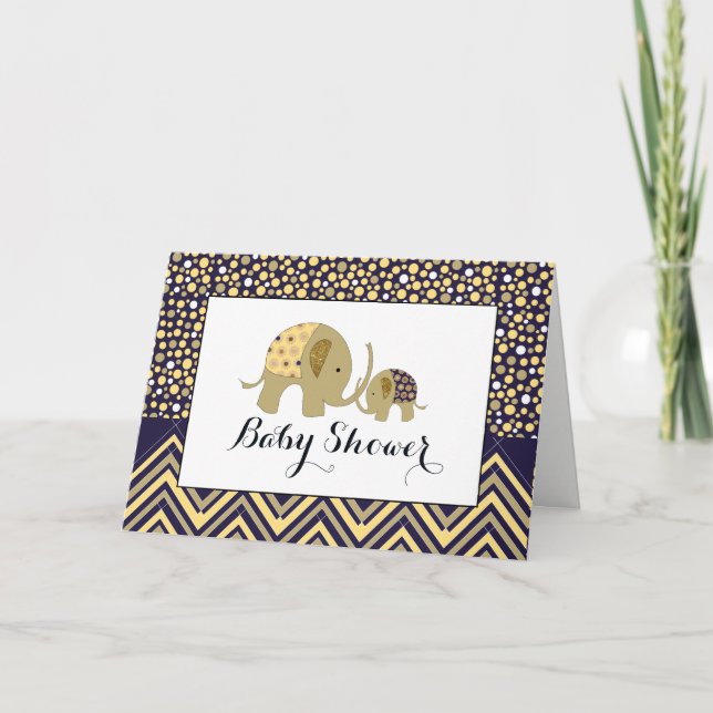 Bohemian Elephant & Chevron Baby Shower Invitation (Front)