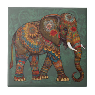 Bohemian Elephant with Decorative Art Ceramic Tile