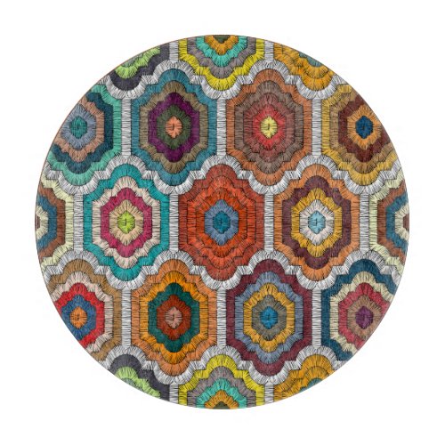 Bohemian Embroidery Geometric Patchwork Cutting Board