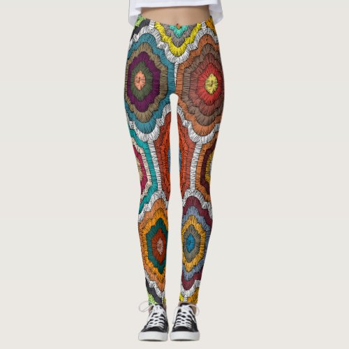 Bohemian Embroidery Geometric Patchwork Leggings