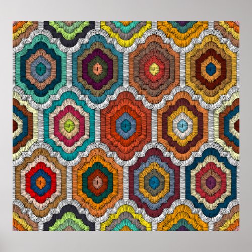 Bohemian Embroidery Geometric Patchwork Poster